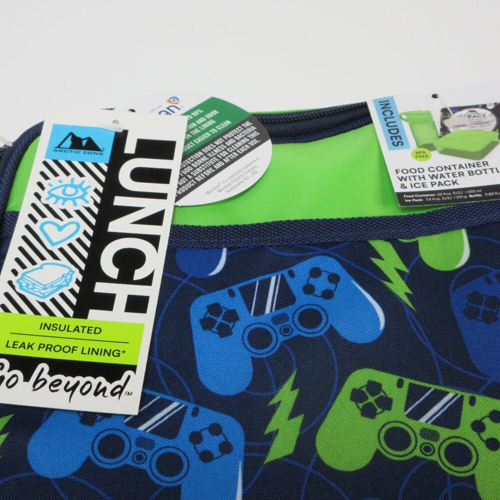 Video Game Lunch box Combo Food Container Ice Pack Bottle Blue Green Arctic Zone - Picture 9 of 10
